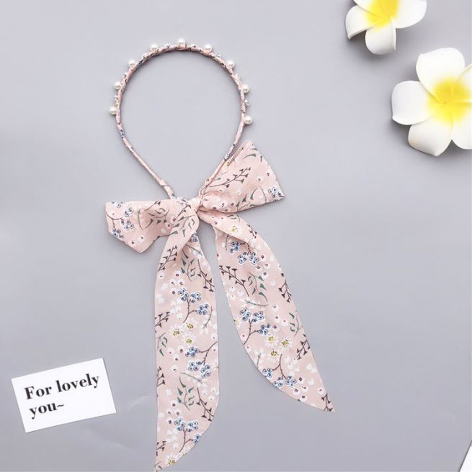 bando bandana pita sweet pearl bow tie headband (4E1) jba032