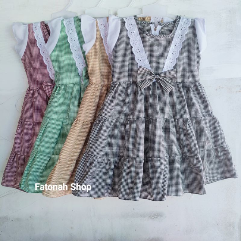 Dress anak 2 3 tahun gaun anak cewek kotak Baju anak cewek perempuan ( dress vikotak ) Fatonah Shop