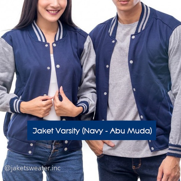 SWEATER_ID Jaket Baseball Navy-Abu Muda Polos Unisex