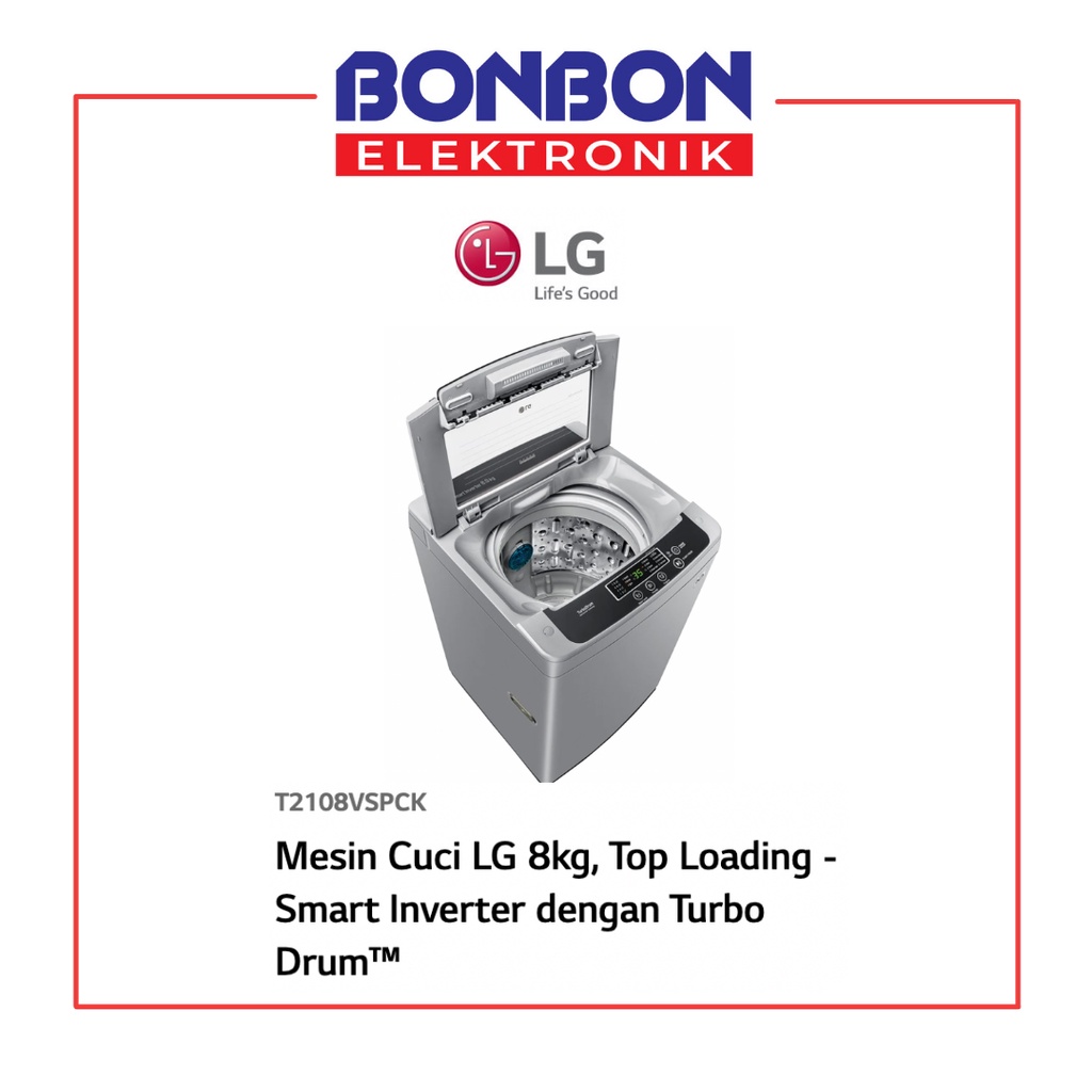 LG Mesin Cuci 1 Tabung 8KG T 2108 VSPCK / T2108VSPCK / T 2108VSPCK