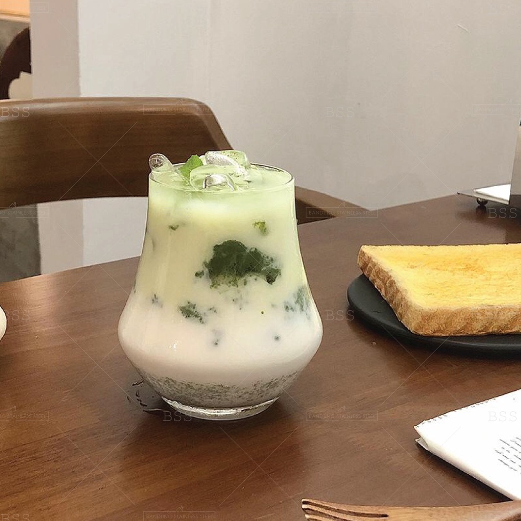 Gelas minum Crystal Juice Jus Kopi Teh Susu Bulat Gunung Lucu Mojito Cafe Glass korea