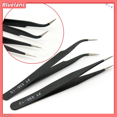 Bluelans 2Pcs Pinset Lurus Melengkung Untuk Nail Art / Extension Bulu Mata