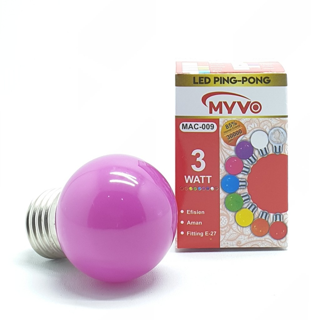 Myvo Ungu Lampu Led Ping Pong 3W E27 Warna Ungu / Lampu Dekorasi