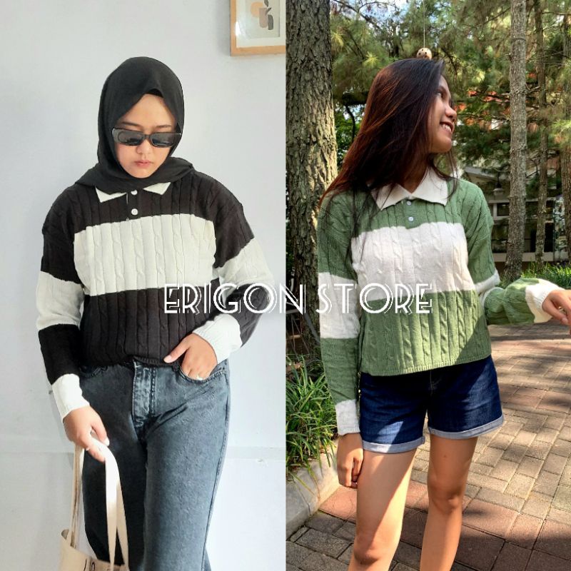 CROP RAJUT WANGKY CABLE TWO TONE