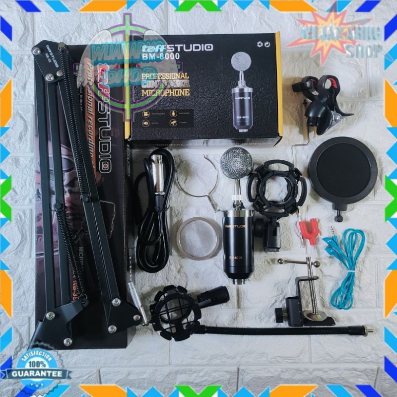 Paket PRO 1 Rekaman / Smule Mic Kondenser BM8000 + Stand Fullset