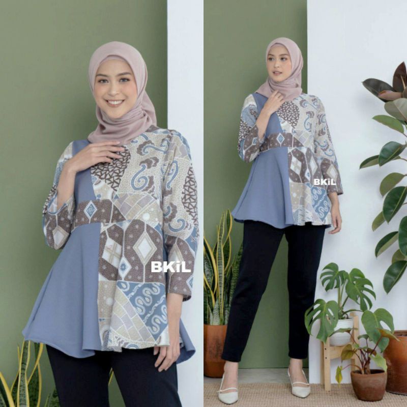 M-L-XL- BAJU BATIK WANITA MODERN BLOUSE BATIK KOMBINASI ATASAN BATIK KANTOR