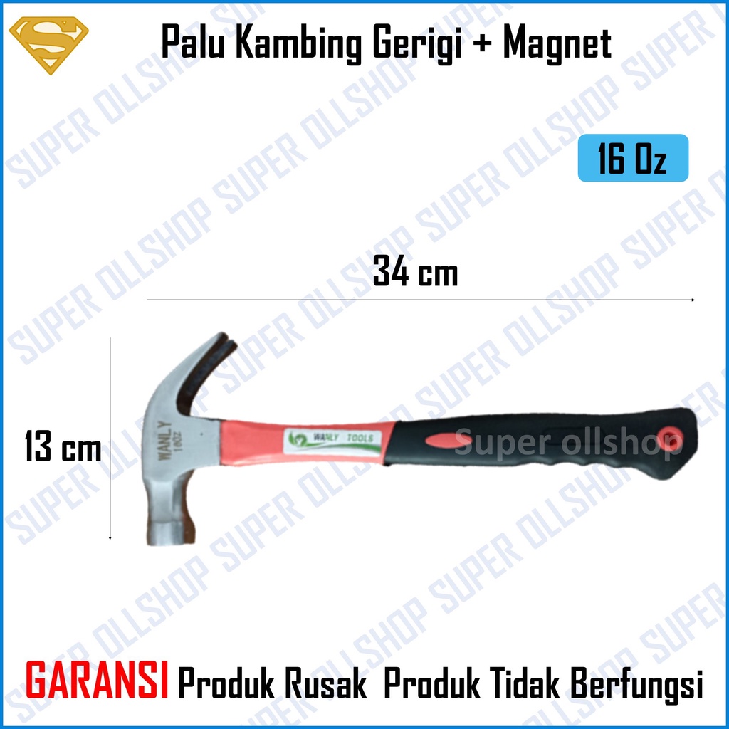 Palu Kambing Tukang Cabut Paku Martil Gerigi Magnet Gagang Fier 16 Oz Claw Hammer Besar