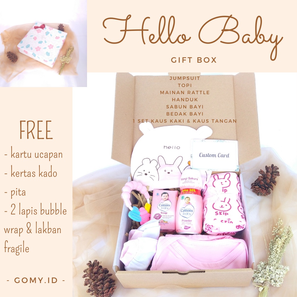 HELLO BABY gomy.id gift box kado hampers bayi baby boy girl new born perempuan cowok cewek laki laki