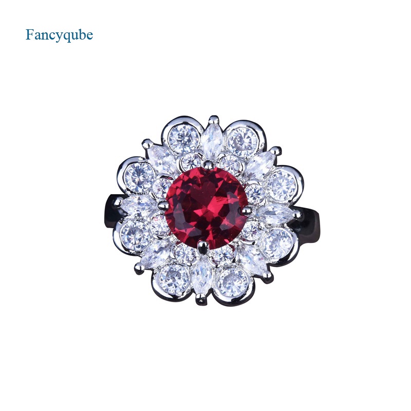 Fancyqube Cincin 925 Silver Hias Batu Permata Ruby Zircon Gaya Vintage Untuk Wanita