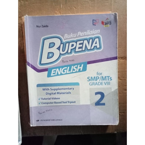 buku bupena bahasa Inggris kelas 8 SMP Erlangga