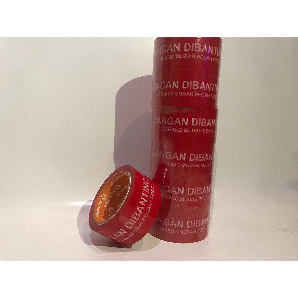 

Lakban Fragile merah tulisan JANGAN DIBANTING 50 meter (55 yard) aurapack