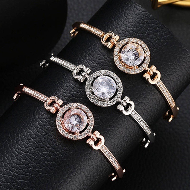 Gelang Rantai Lapis Emas / Silver dengan Berlian Imitasi Individual Elegan untuk Wanita