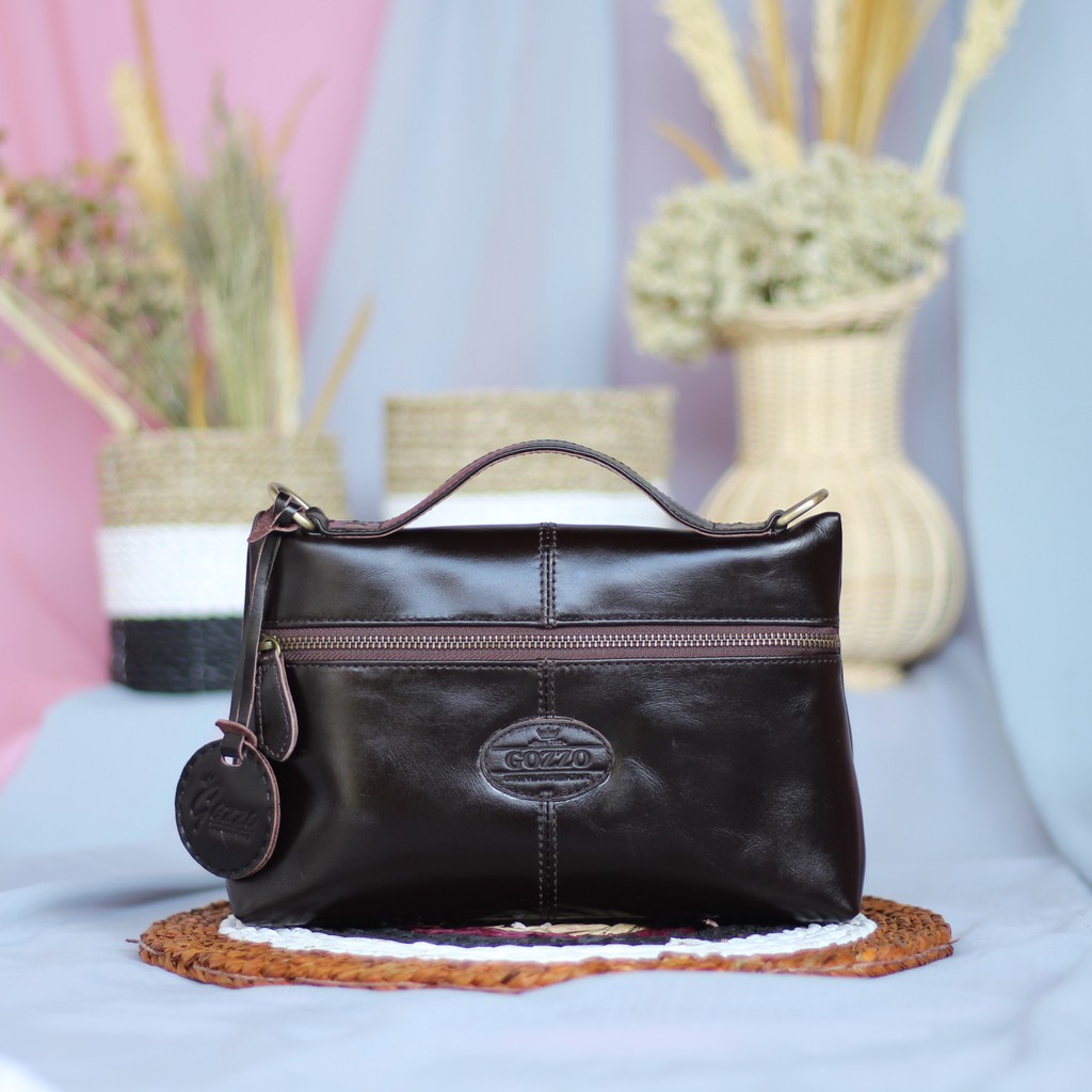 TAS SLEMPANG KULIT SAPI ASLI RAISA DARK BROWN / FREE GRAVIR NAMA KAMU DI GANTUNGAN TAS