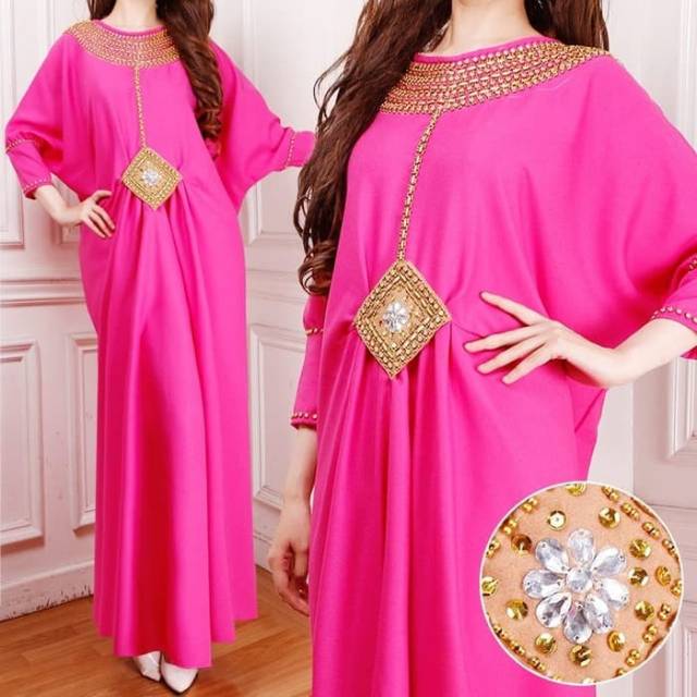 PROMO Kaftan Nurlela Jumbo Fanta SW - Dress Wanita Kaftan wanita wolly Pink Fanta