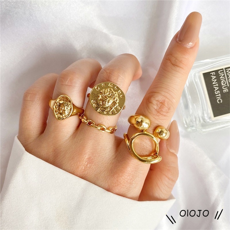 5 Pcs/set Fashion Emas Cincin Set Geometris Pembukaan Cincin Tren Punk Wanita Aksesoris Perhiasan Hadiah - olo