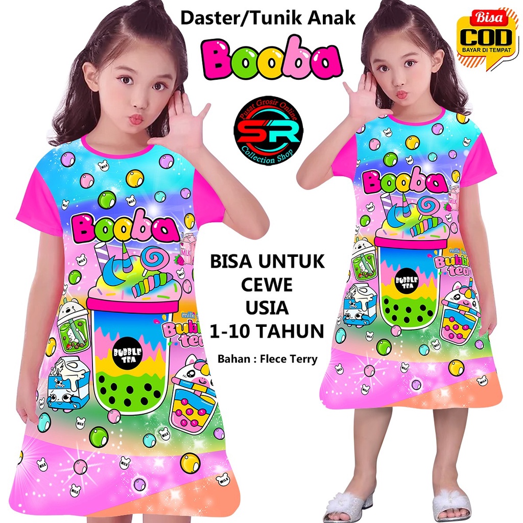 BISA COD &amp; Gratis Ongkir Daster Anak Drees Anak Perempuan BOBA Printing Dress Anak Murah Gaun Anak Wanita Tunik Anak SR 00090 Dress Anak Terbaru Kekinian Anak Usia 1 - 10 Tahun Baju Anak Atasan Anak Gaun Anak Perempuan Baju Santai Baju Tidur Baju Main