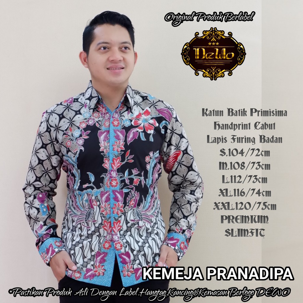 PRANADIPA Kemeja Batik Pria Lengan Panjang Katun Halus FULL FURING Batik Dewo