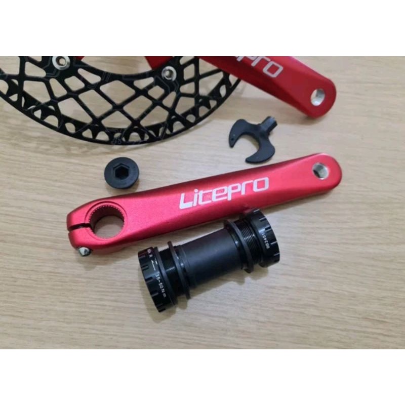 Crank Set HT2 Sepeda Arm Chainring Litepro Spider 53T Black Red Hollowtech II - Hitam Merah Crankset Folding Bike Roadbike Seli Litepro 53 T 170mm sepeda lipat