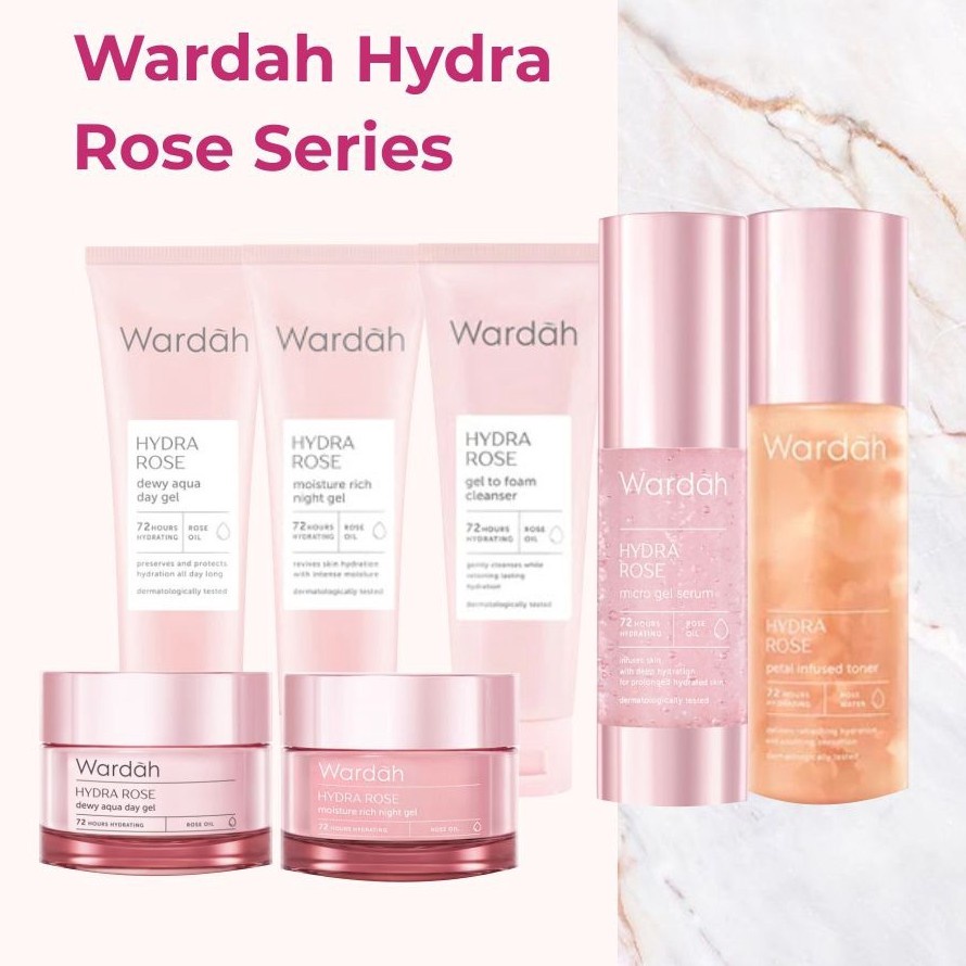 WARDAH Hydra Rose Series Dewy Aqua Day Gel-Moisture Rich Night Gel-Foam Cleanser-Toner (KIM)