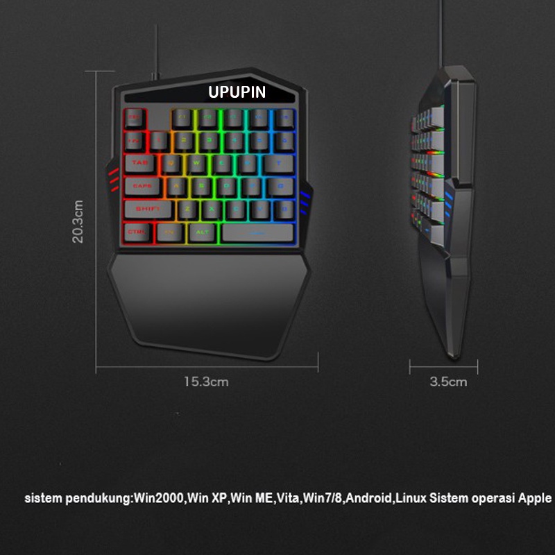 UPUPIN Paket keyboard gaming dan Mouse/Single Hand Gaming RGB Keyboard dan mouse PUBG keyboard gamin