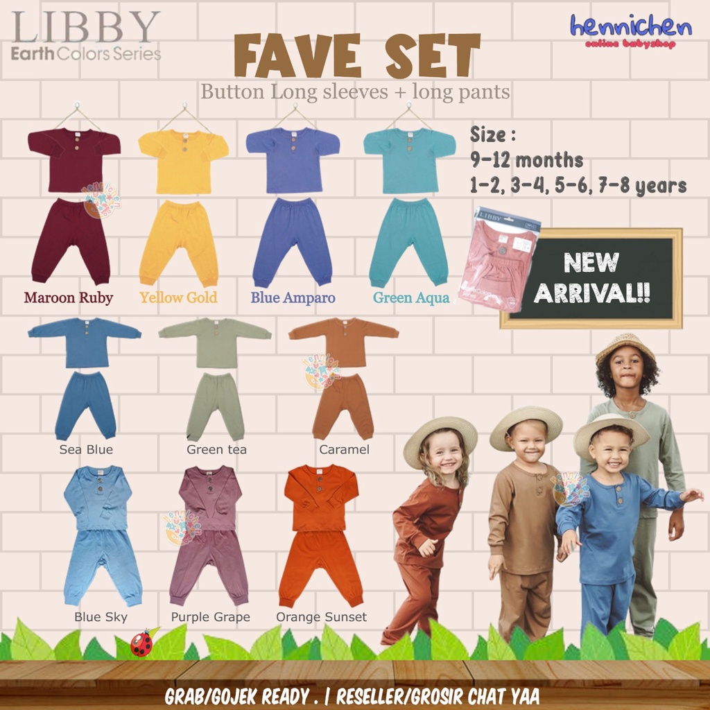 LIBBY FAVE SERIES Earth Color Setelan Oblong Baju Panjang Celana Panjang Baju Bayi Pakaian anak 9 Bulan - 4 Tahun