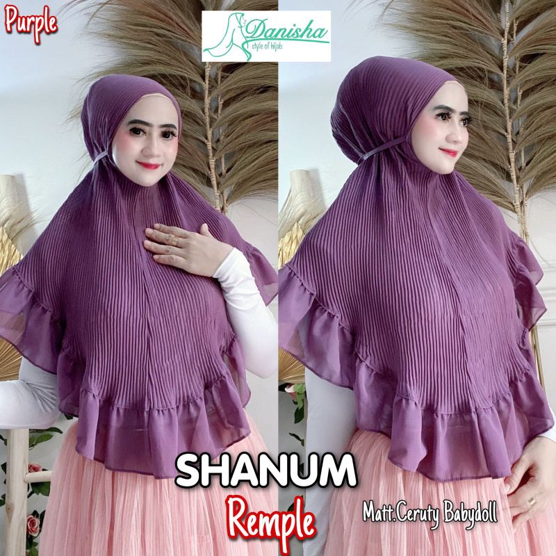Jilbab Maryam Plisket Shanum Rempel Simpel Original Danisha-Purpel