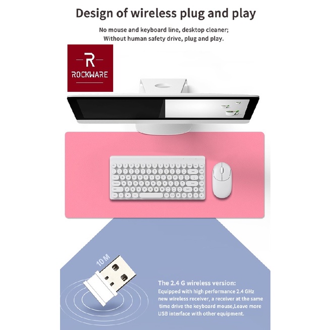 ROCKWARE RW-QW02 - Wireless 2.4G Keyboard Mouse Combo - Retro Design