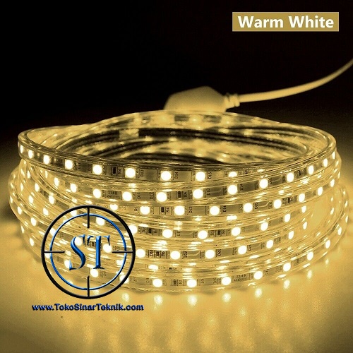 Lampu Led Strip Selang WARM WHITE SMD 5050 Panjang 1-5 Meter In Ac 220V Warna Kekuningan Cocok Indoor - Outdoor Lampu Hias Taman Plafon Rumah Waterproof