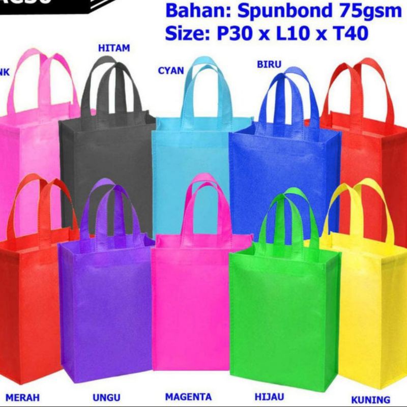 

TAS SPOONBOND 30X40 JAHIT (75gram) / TAS GO GREEN {1 Pack isi 12pcs}