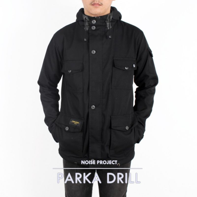 WOLV ORIGINAL JAKET PARKA DRILL Jaket pria jaket outdoor warna hitam seri art PD02