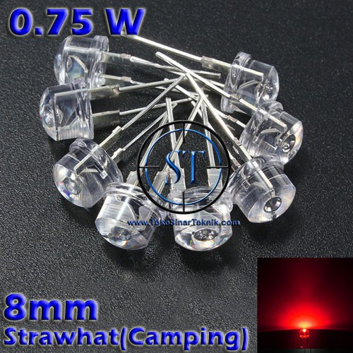 10 PCS STRAW HAT LED Putih = Merah 8mm Super Bright Camping Strawhat Red 2,2v