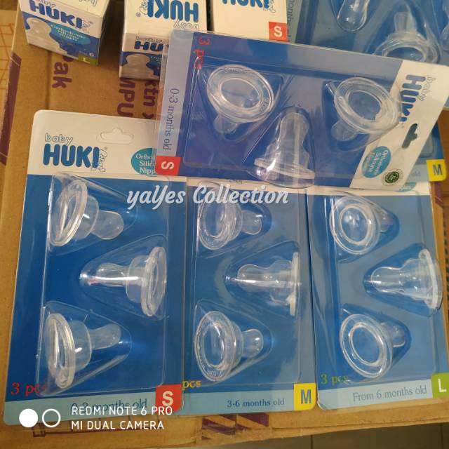 Dot gepeng huki paket 3 size S - M - L sillicone nipple baby bayi balita usia 0 sampai 6 bulan