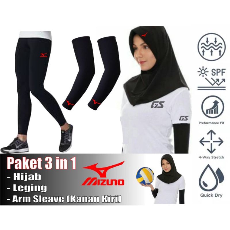 Paket hemat hijab voli kerudung voli jilbab olahraga leging manset tangan deker lengan baselayer