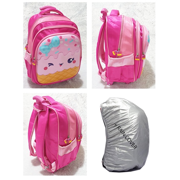 TROLLEY DORONG 16&quot; SD - TAS ANAK SEKOLAH PEREMPUAN GAMBAR KUE ICE CREAM DAN RABBIT ES KRIM SUGAR UNICORN PERI TIMBUL 3RESLETING IMPORT