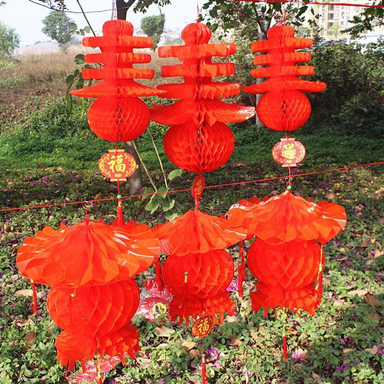 Lampion Hias Nanas Gantung Tenlung Honeycomb Hiasan Dekorasi Imlek Merah  Aksesoris Chinese New Year