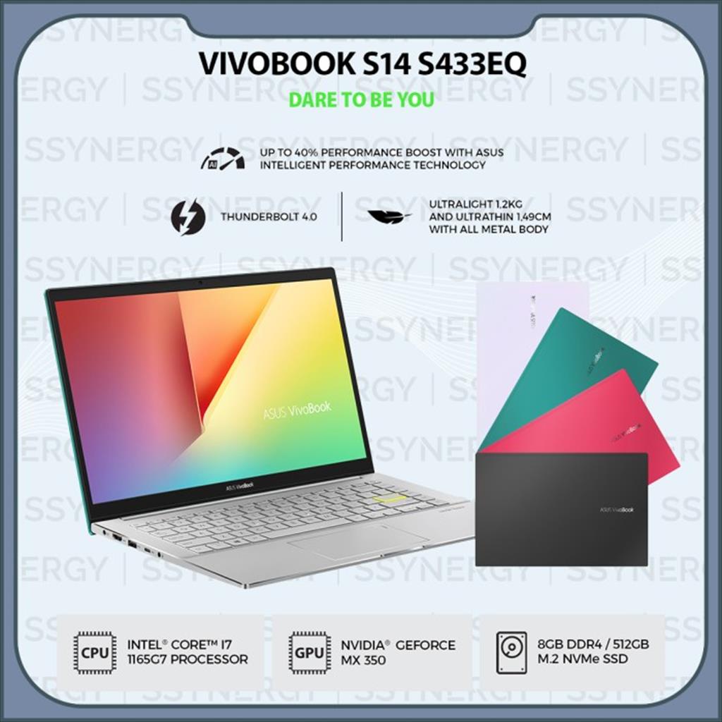 ASUS vivobook 14s S433EQ AM754IPS i7-1165G7 8GB 512GB MX350 W10 OHS
