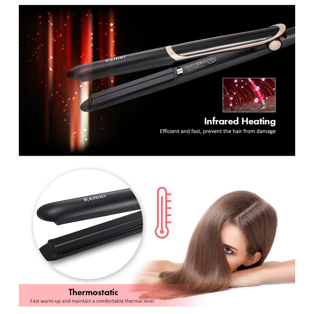 Alat Catokan Rambut Curly dan Lurus Dengan Sinar Infrared - Catokan Ceramic Tourmaline Kemei 2219