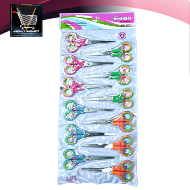 

[AJ] Gunting Kertas(12pcs) Sedang kecil Emigo Warna Motif Gagang Bolong Bulat lapis karet grosir RB9