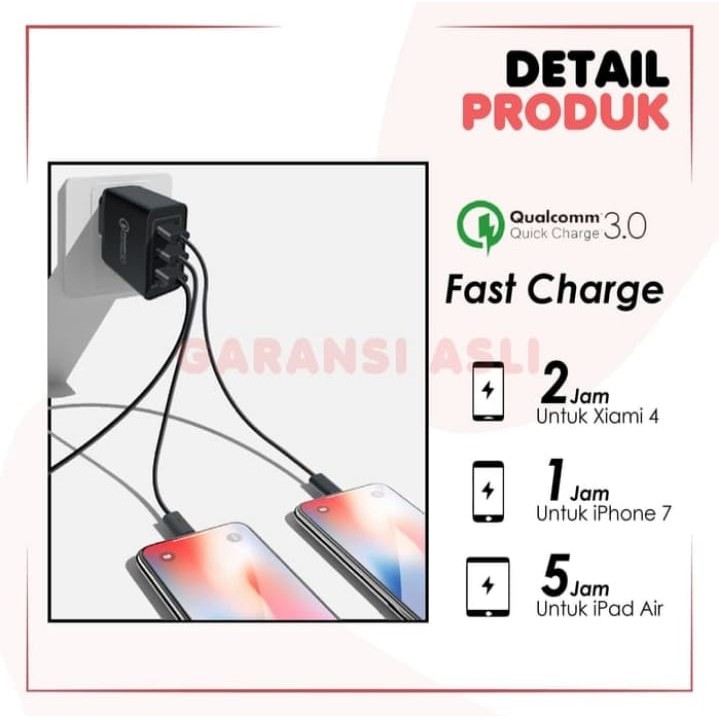 CHARGER QUALCOMM QUICK CHARGER 3.0 FAST CHARGING 3 COLOKAN TANPA KABEL