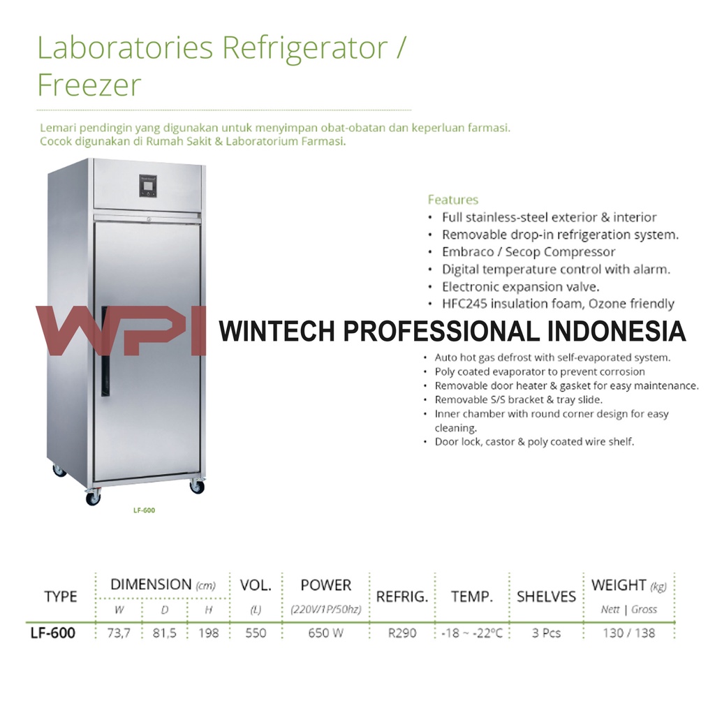 GEA LF-600 Laboratories Refrigerator - Kulkas Obat - Freezer