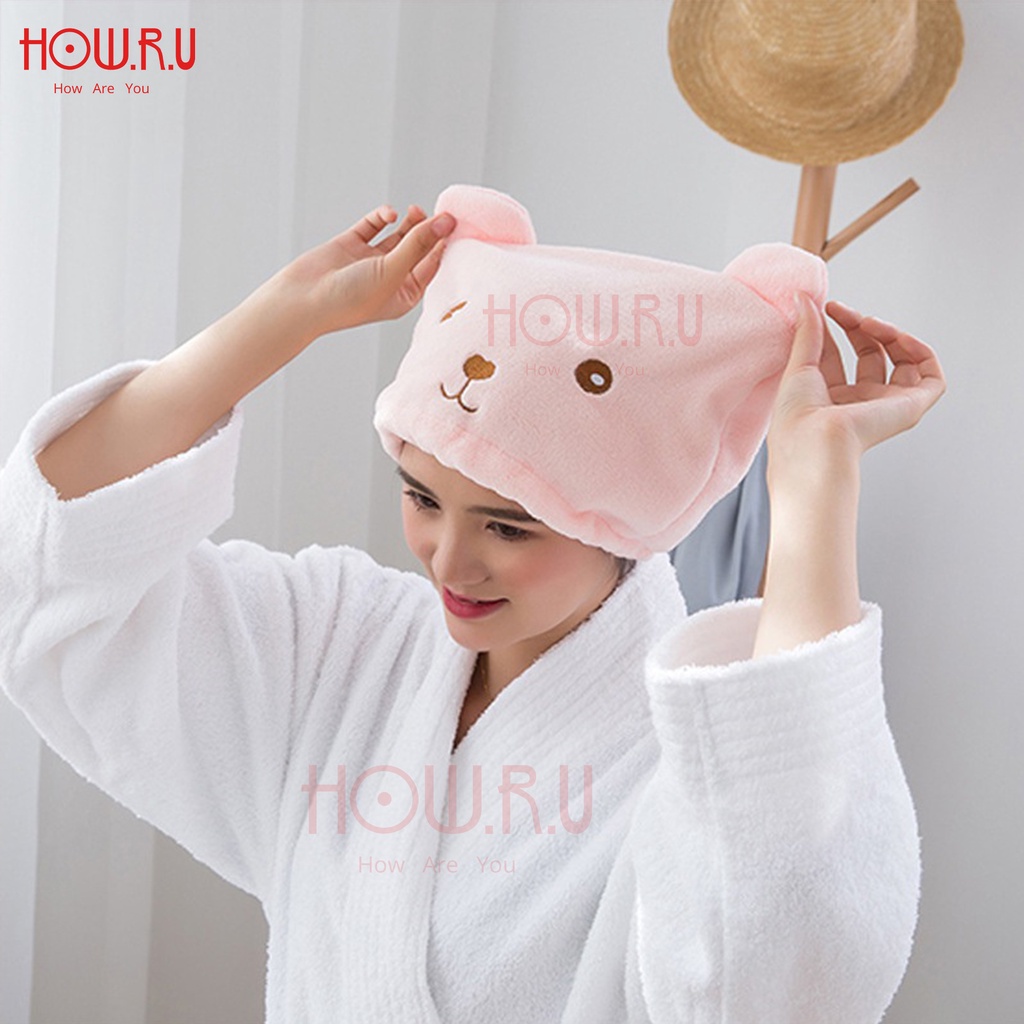 HOW.R.U | Handuk Keramas / Magic Towel Microfiber Rambut Kepala Cepat Kering Model Beruang