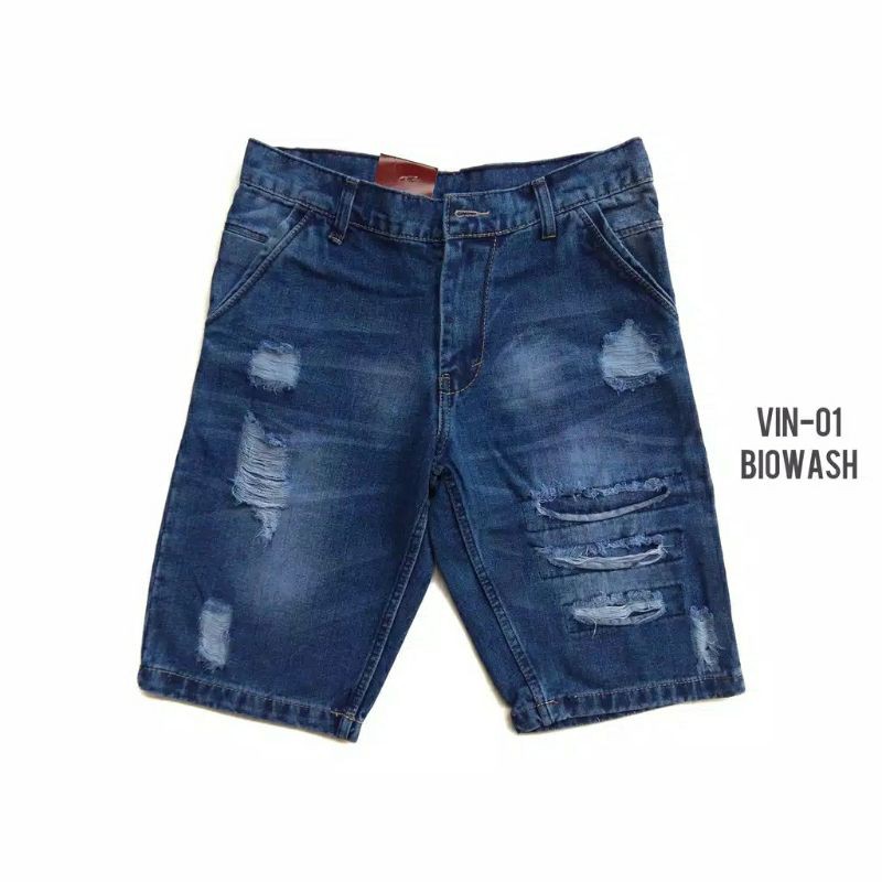 CELANA PENDEK JEANS PRIA MOTIF SOBEK ROBEK RIPPED BAHAN TEBAL DAN HALUS RIPPEDJEANS
