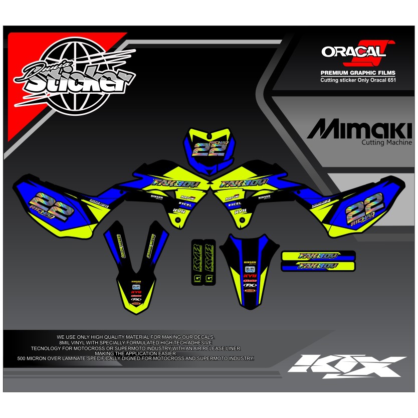 Decal KLX GORDON Warna Biru Kombinasi Nomor Hologram Bisa Custom Nomor Suka Suka - Duniasticker22