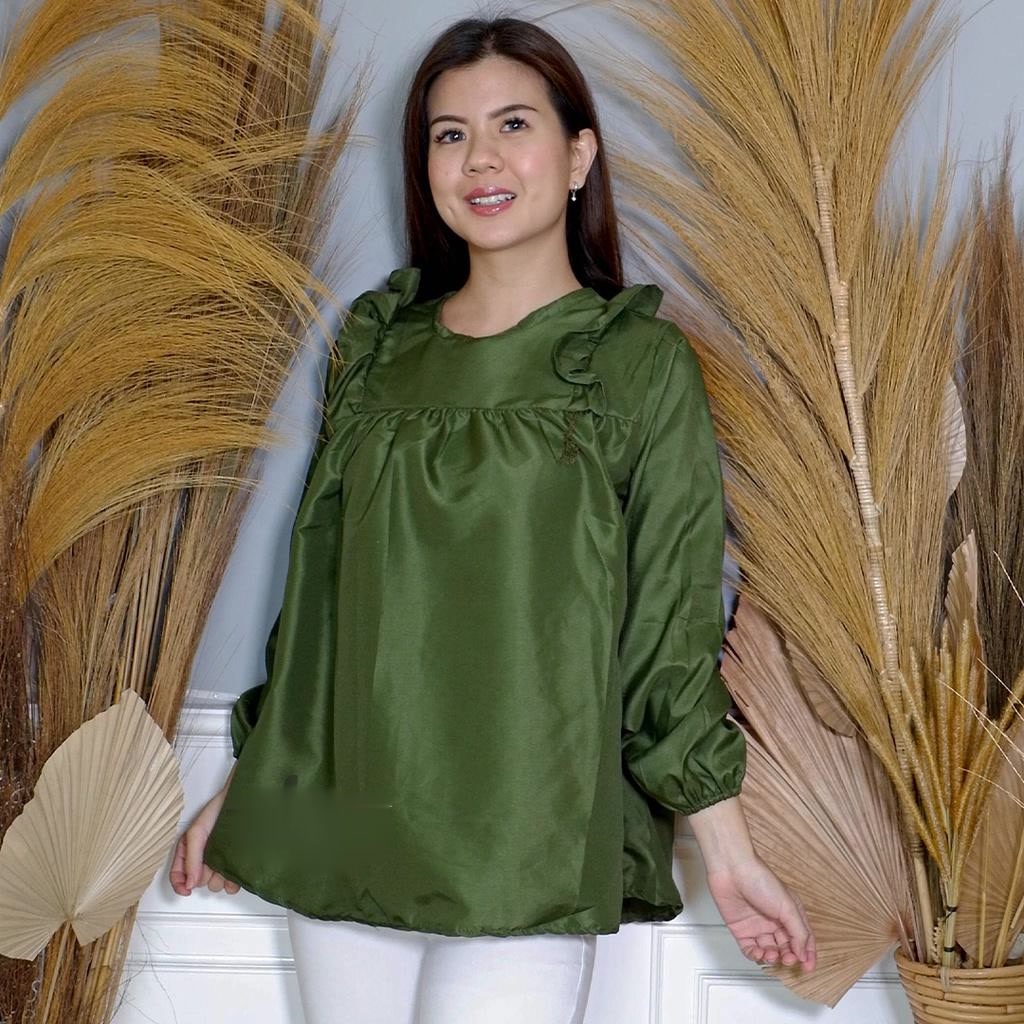 Tq88indonesia Fashion Baju Atasan Wanita Terbaru /  Biany Blouse Crincle Ruffle Oversize / Busana Casual Cewek / Ootd / Outfit