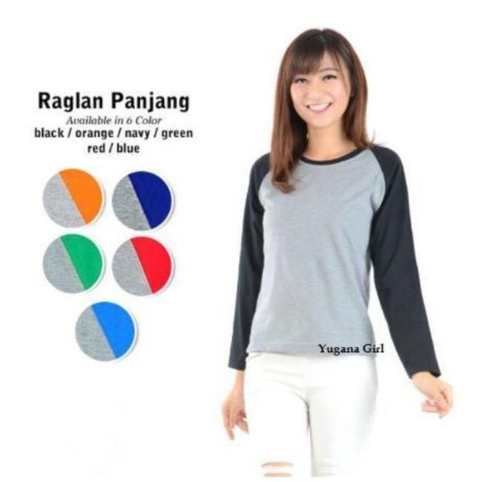 T-Shirt Baju Kaos Lengan Panjang Wanita Raglan Size M Op294
