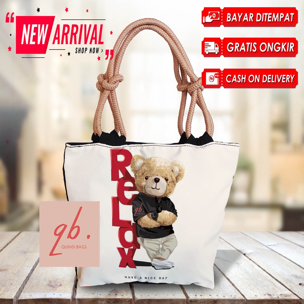 (PROMO MOTIF BARU) Totebag Tali Sumbu Animasi Terlengkap dan Tas Wanita Murah Sekolah Kampus