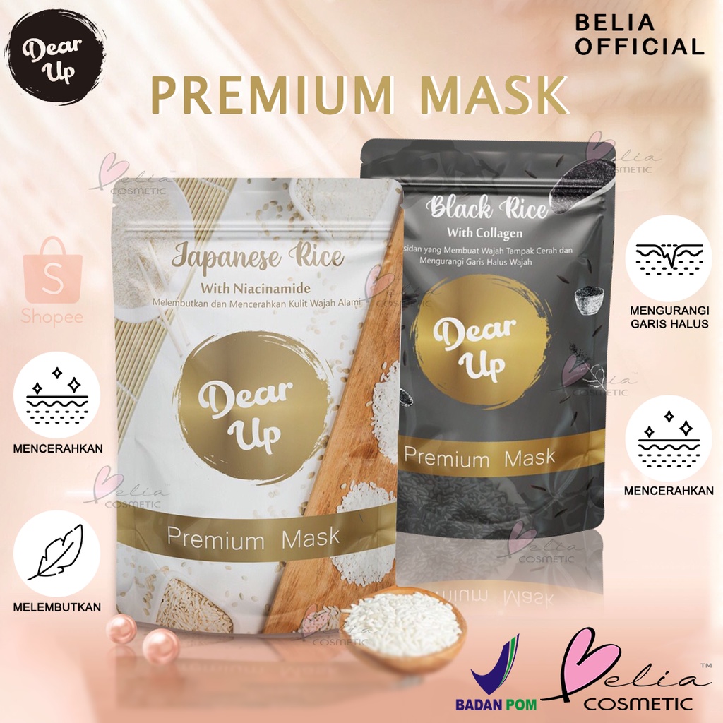 ❤ BELIA ❤ DEAR UP Premium Mask 25g | Japanese Rice with Niacinamide | Black Rice with Collagen | Masker Wajah Organik | BPOM