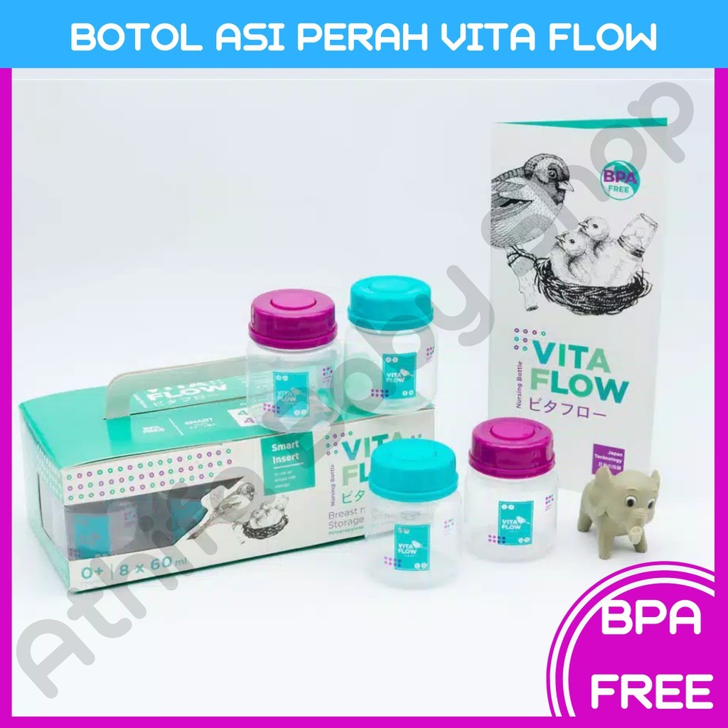 Botol ASI Alat Simpan ASIP PERAH Vitaflow 3 in1 PP 60ml 1 Paket isi 8 Pcs Newborn Package