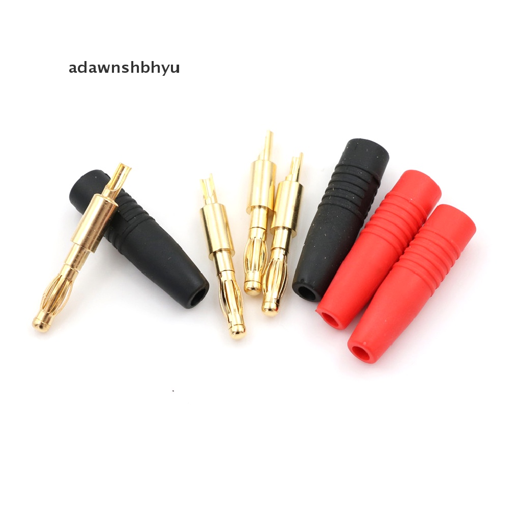 Adawnshbhyu 4pcs Tembaga Lapis Emas 4mm Banana Male Plug Test DIY Solder Konektor R+B