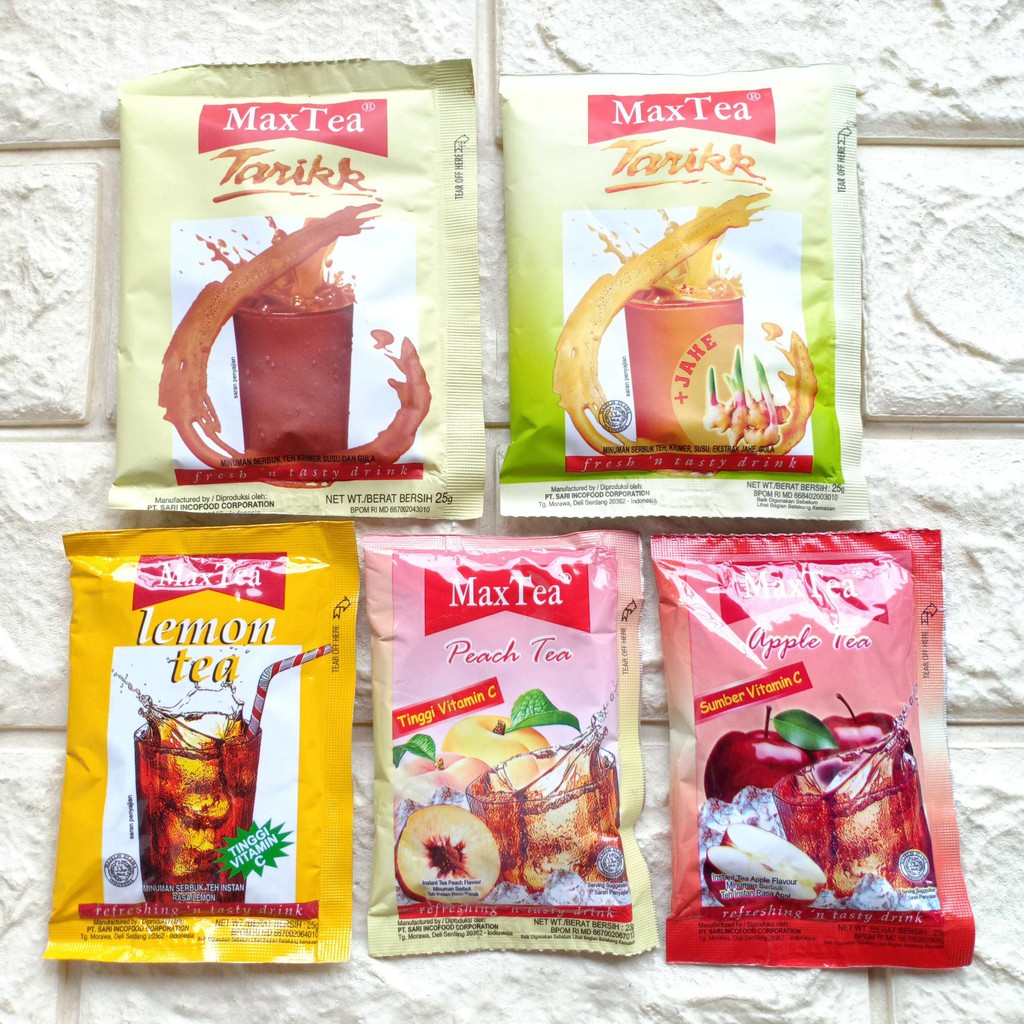 

Max Tea Maxtea Sachet Tarikk Tarik Jahe Teh Krimer Susu Lemon Apple Peach Tea Minuman 25gr 23 25 gr